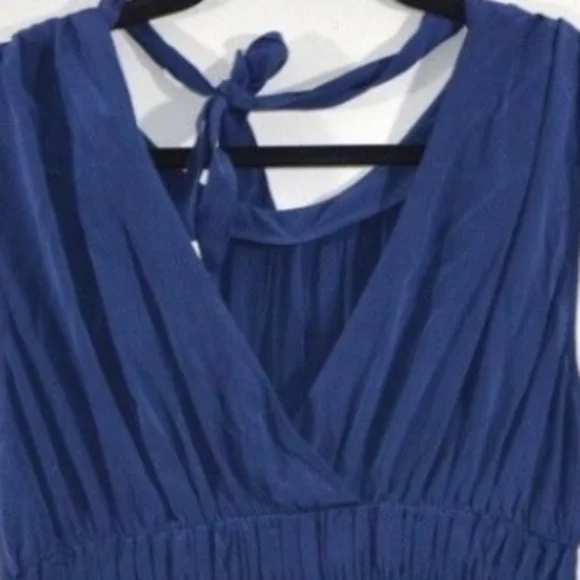 Joie Lora | 100% Blue SILK | Sleeveless | Pleated Smock | Tied V-back | Dress XS - Picture 8 of 13